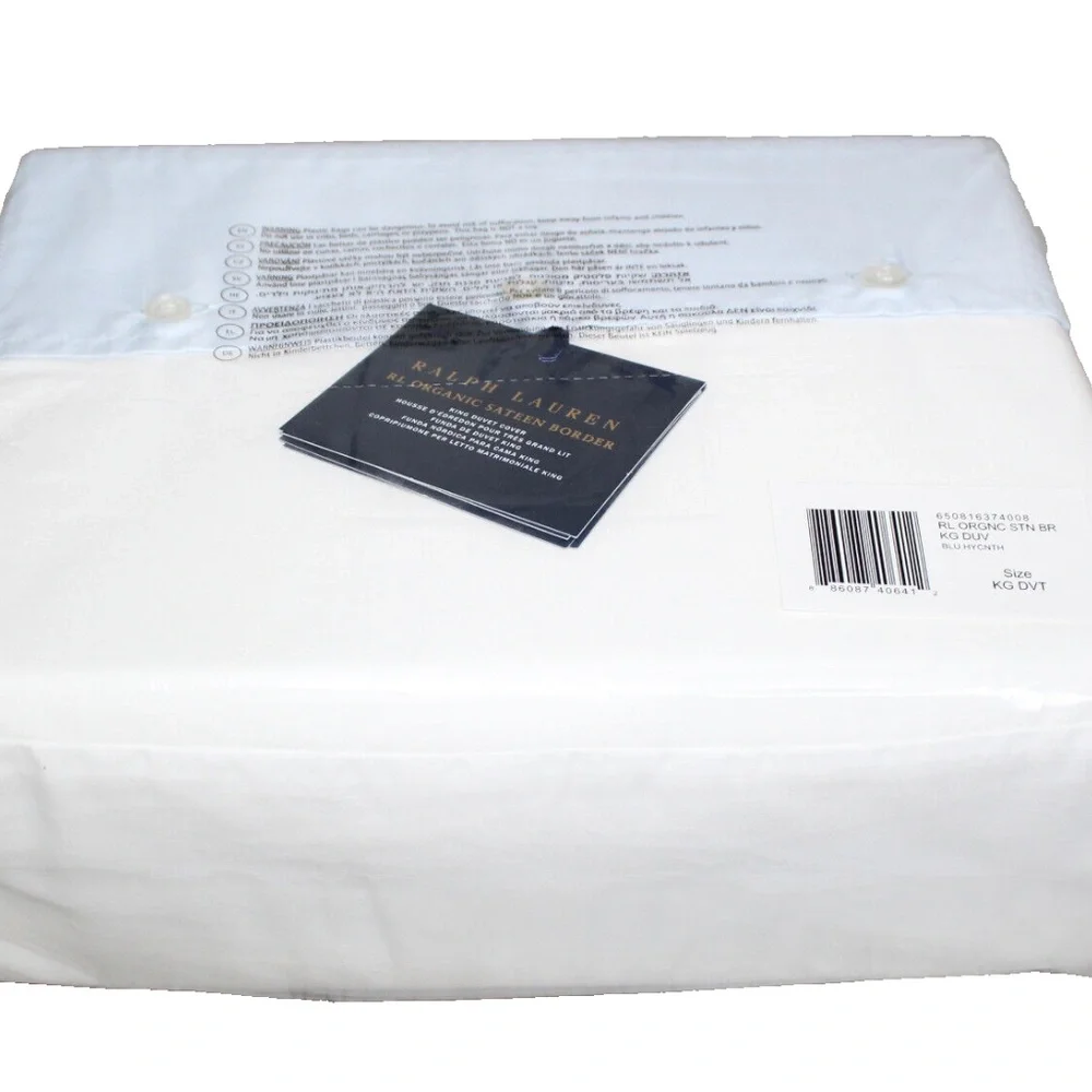 Ralph Lauren RL 624 Organic Cotton Sateen Border King Duvet Cover Blue Hycnth
